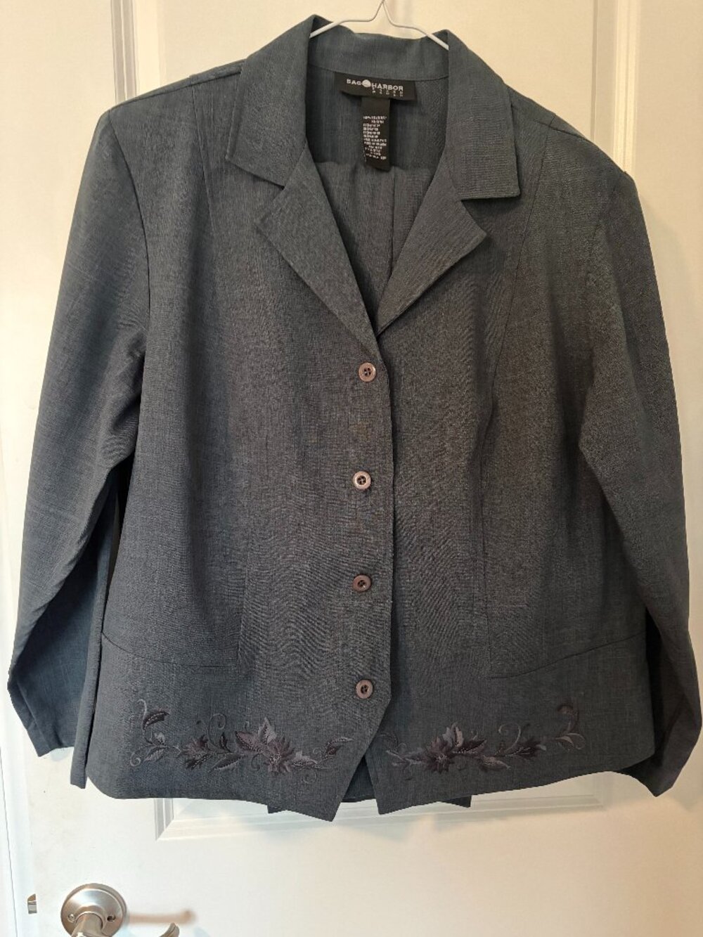VTG Sag Harbor Dress 3-Piece Suit Set Grey Floral Embroidered Size 20